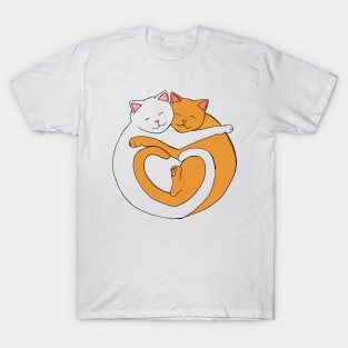 Valentine's Heart Cats Orange and White All You Need is Snugs T-Shirt